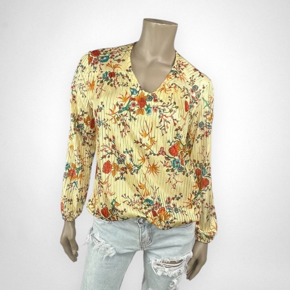 Vintage 70s Floral Long Sleeve Blouse M
